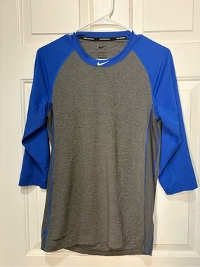 Nike Heather Gray Baseball Top with Royal Blue Collar